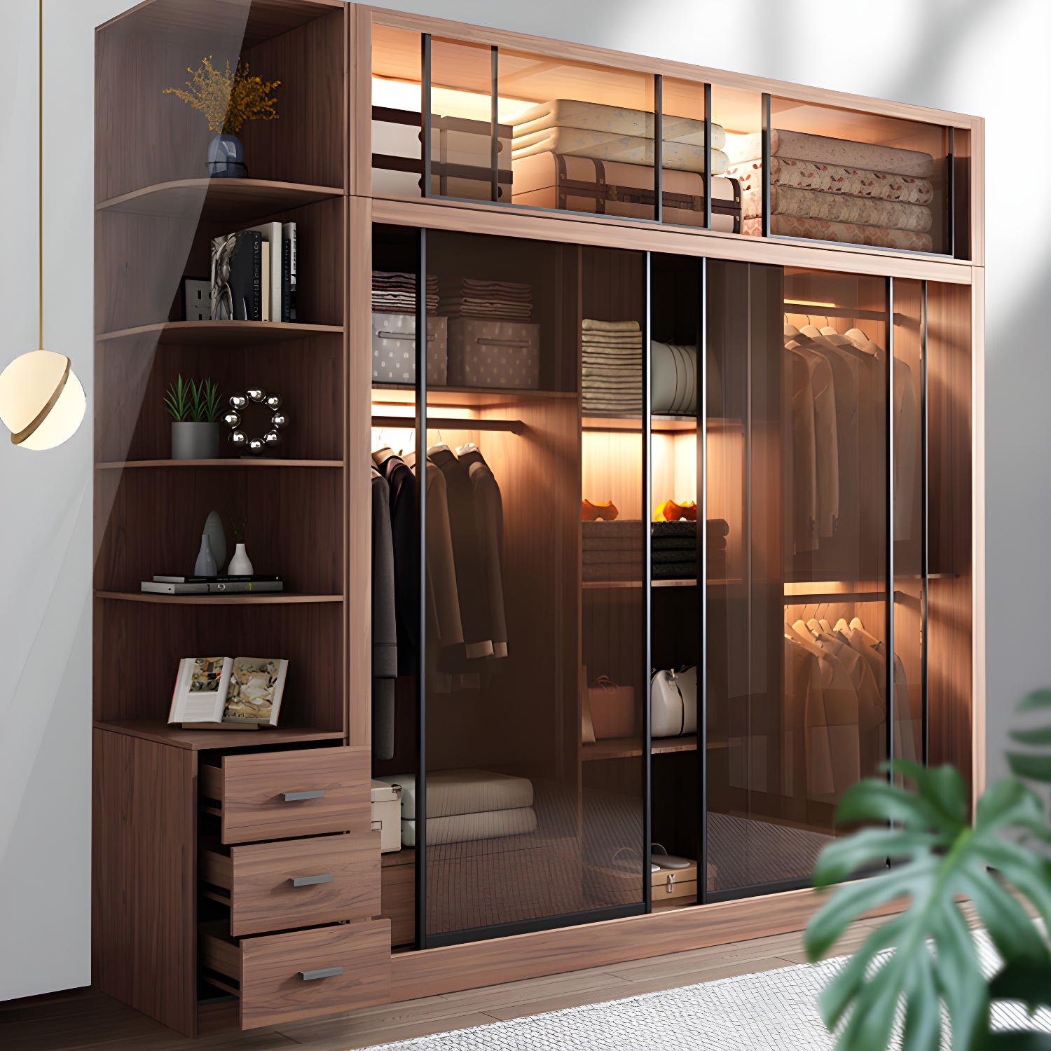 Brown Engineered Wood Wardrobe Armoire Modern Wardrobe Closet - image 4