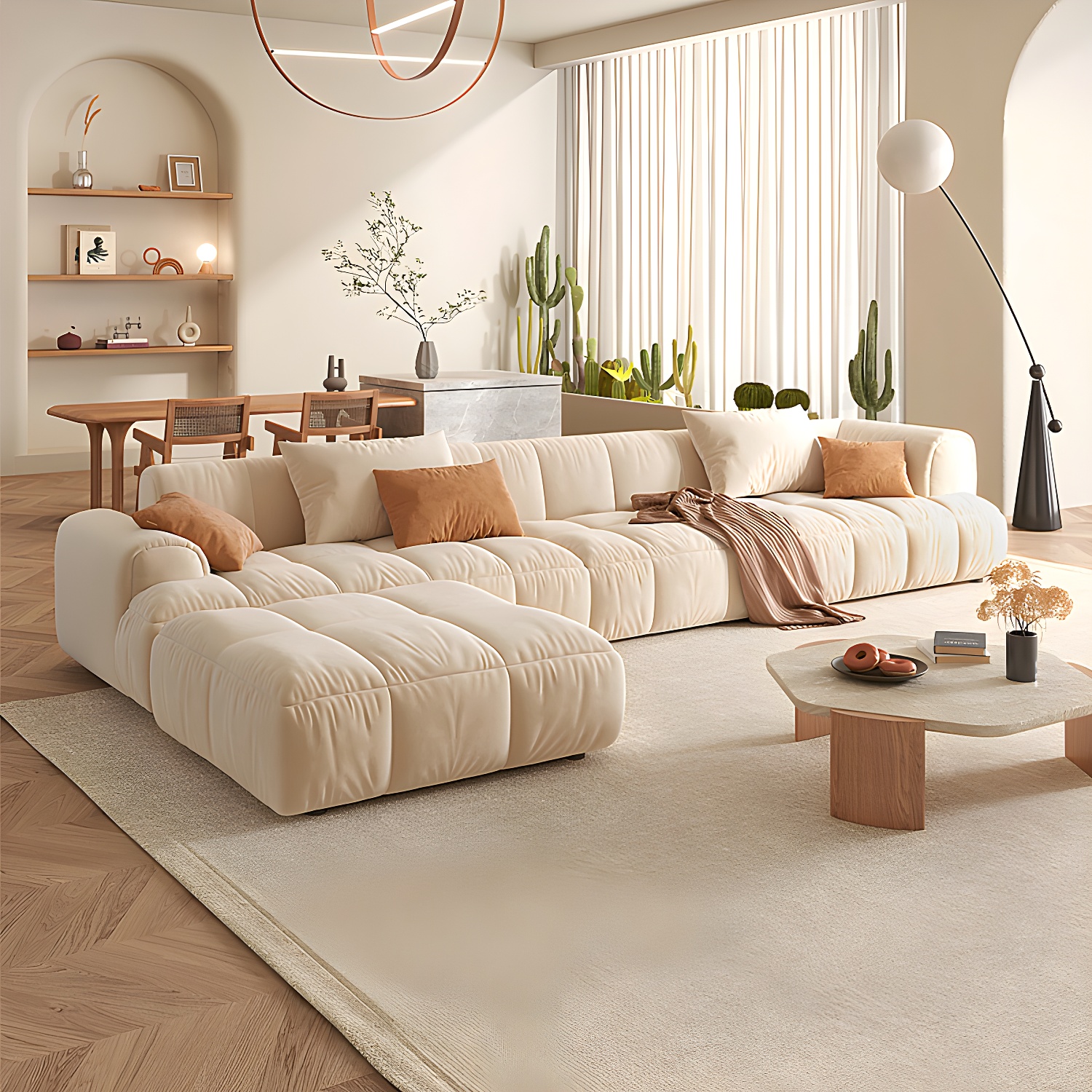 Velvet Round Arm Sectionals 24.8"High Tight Back Sofa with 4 Pillows - image 10
