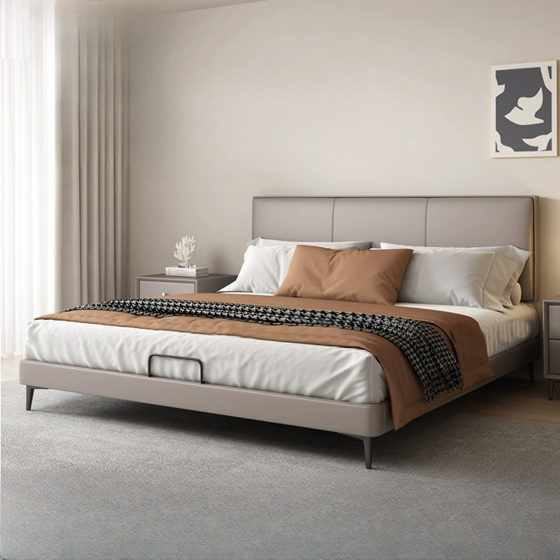 Grey Solid Color Platform Bed with Timber Frame for Living Room