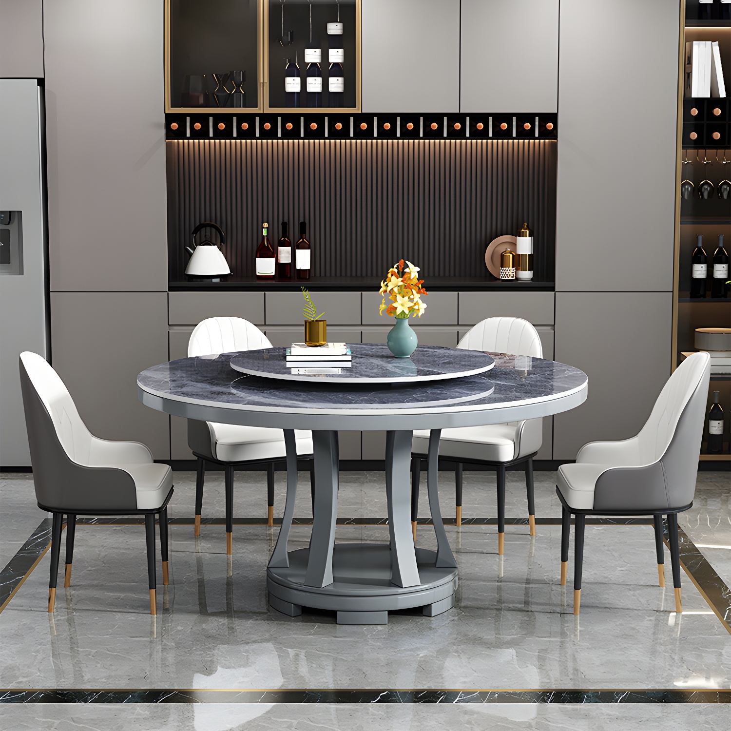 Modern Rubberwood Home Table Round Pedestal Convertible Dining Table - image 11