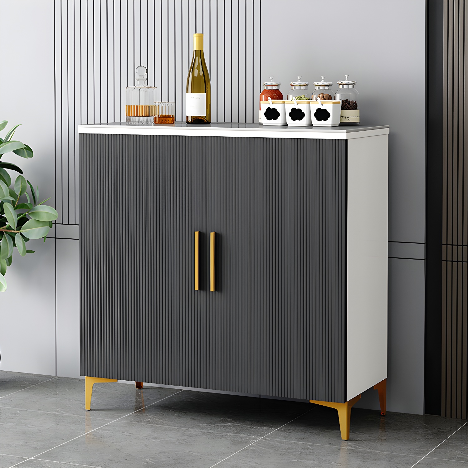 Wood Sideboard/Credenza 35 Inches Wide Glam Style, No Drawers, 2-Door Cabinet - image 4