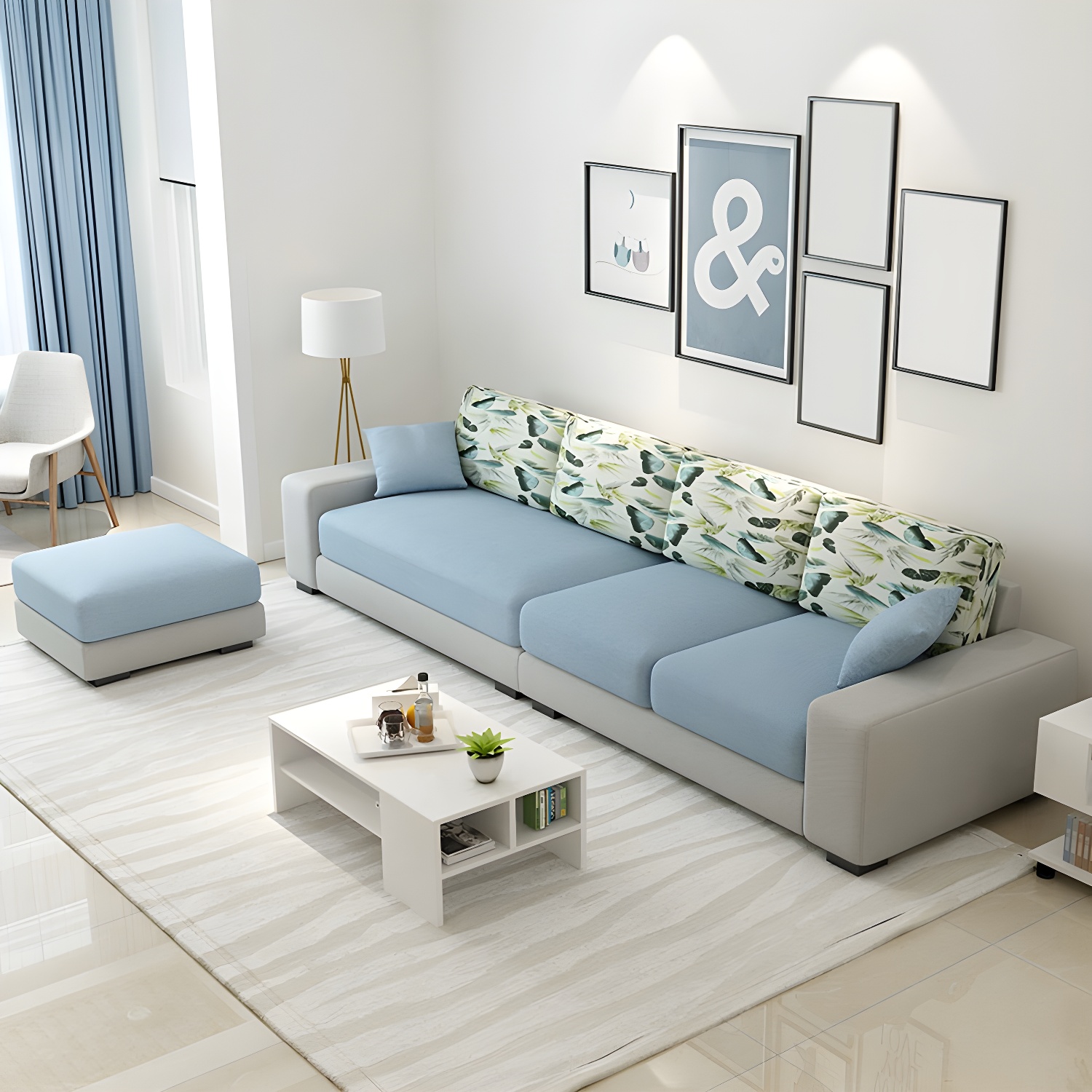Scandinavian Wood Frame Straight Sofa with Cushion Back and Slipcover in 3 Piece Set - image 10