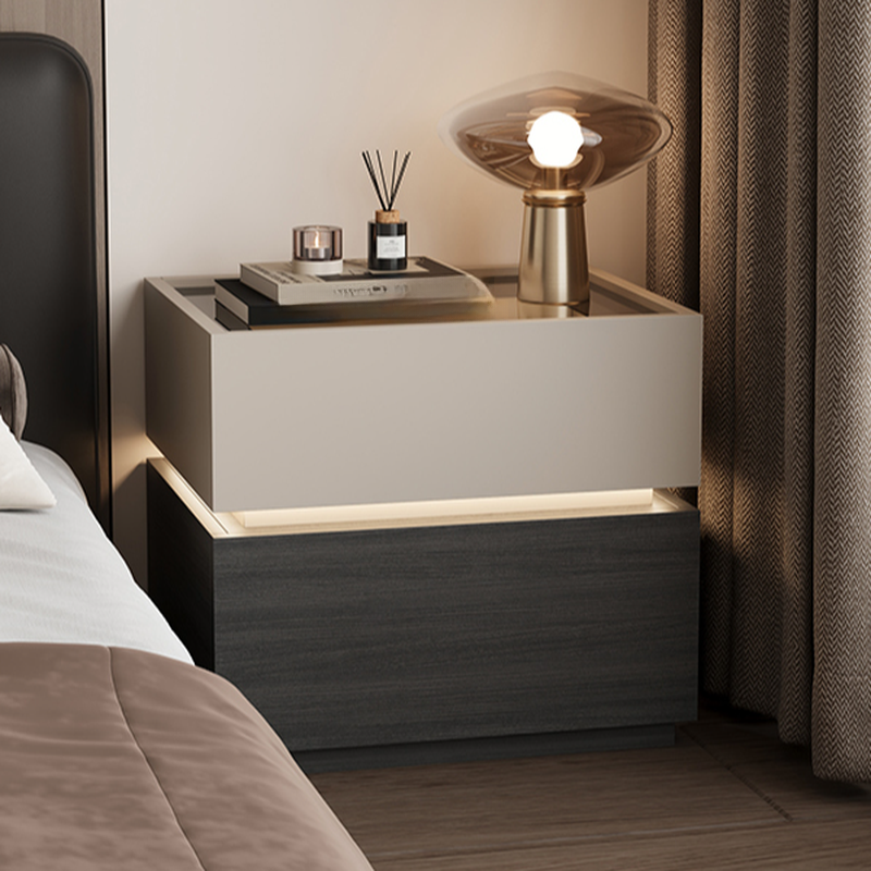Organic Modern Nightstand With Drawer Organization with Glass Countertop and Illuminating Lighting - image 10