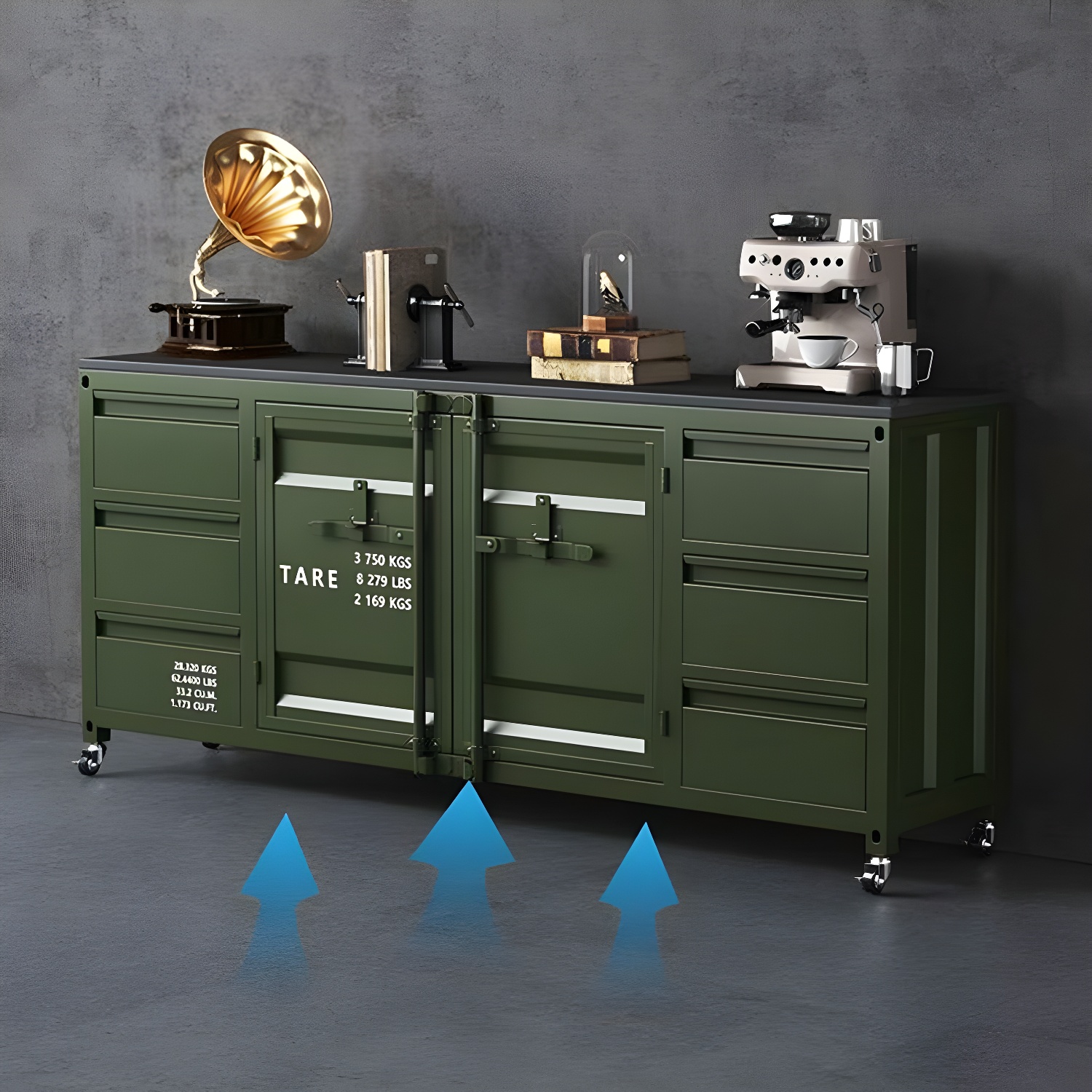 Industrial Metal Sideboard Credenza with Cabinets and Drawers - image 9