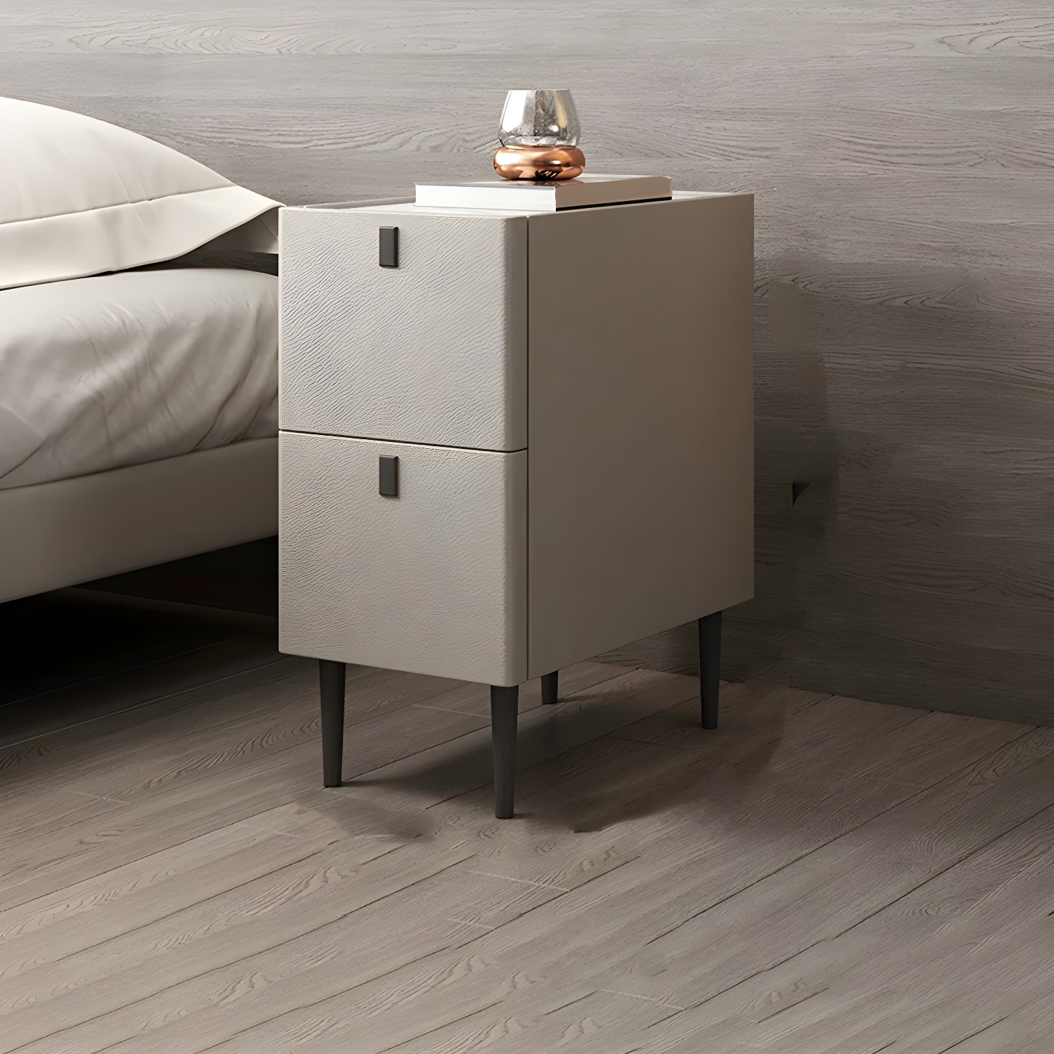 Modern Style Leather Polychromatic Choice of Black Cabinet Leg Nightstand - image 8