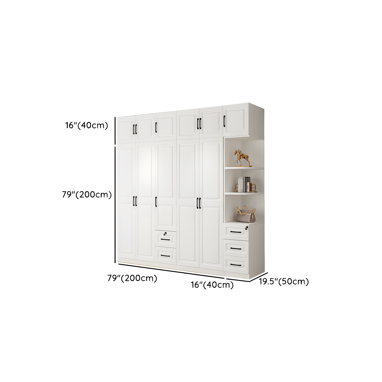 White Wood Wardrobe Armoire with Drawers, Shelves, and Clothing Rod - image 33