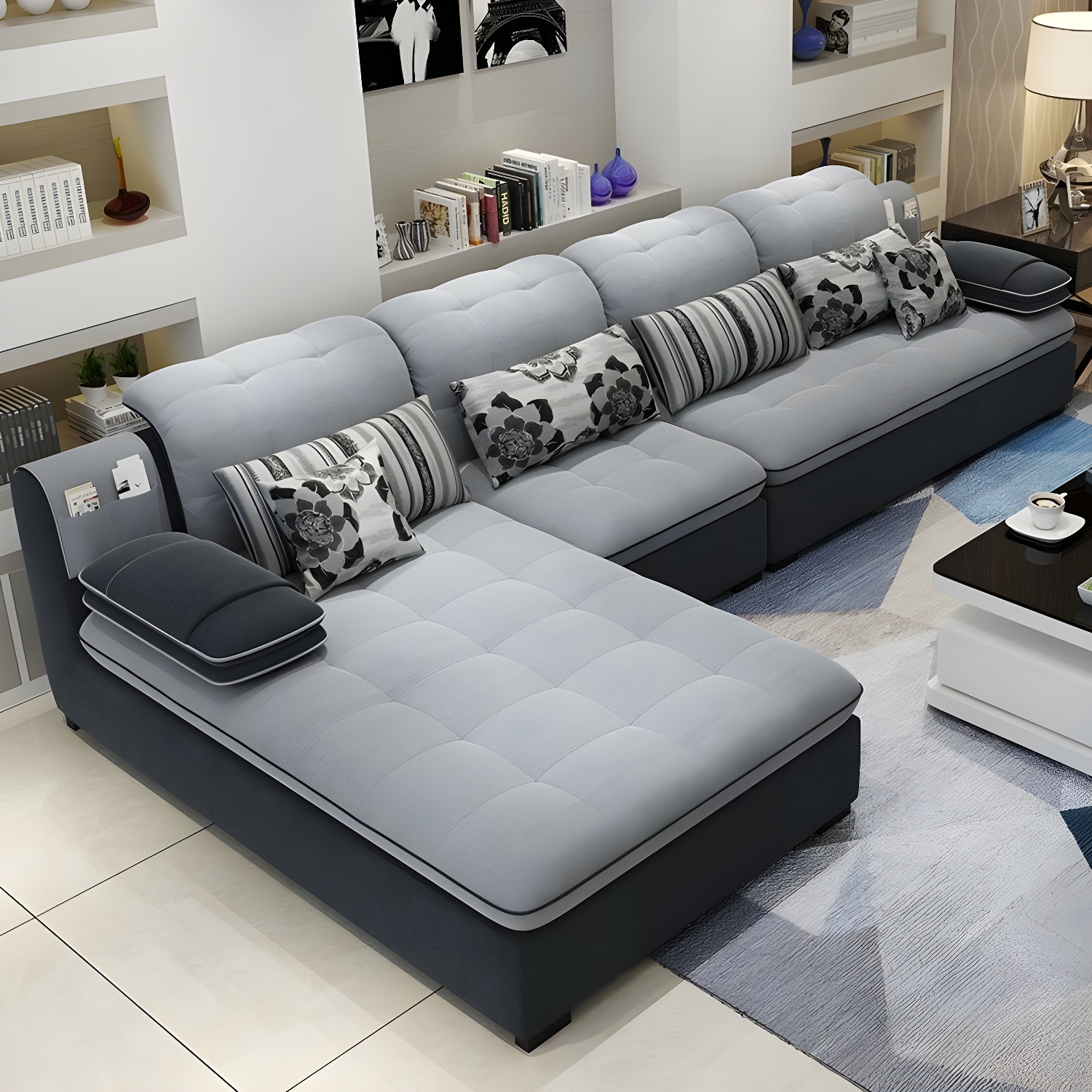 Modern Wood Frame L-Shaped Stationary Sofa Chaise with Adjustable Headrest and Storage Included - image 4
