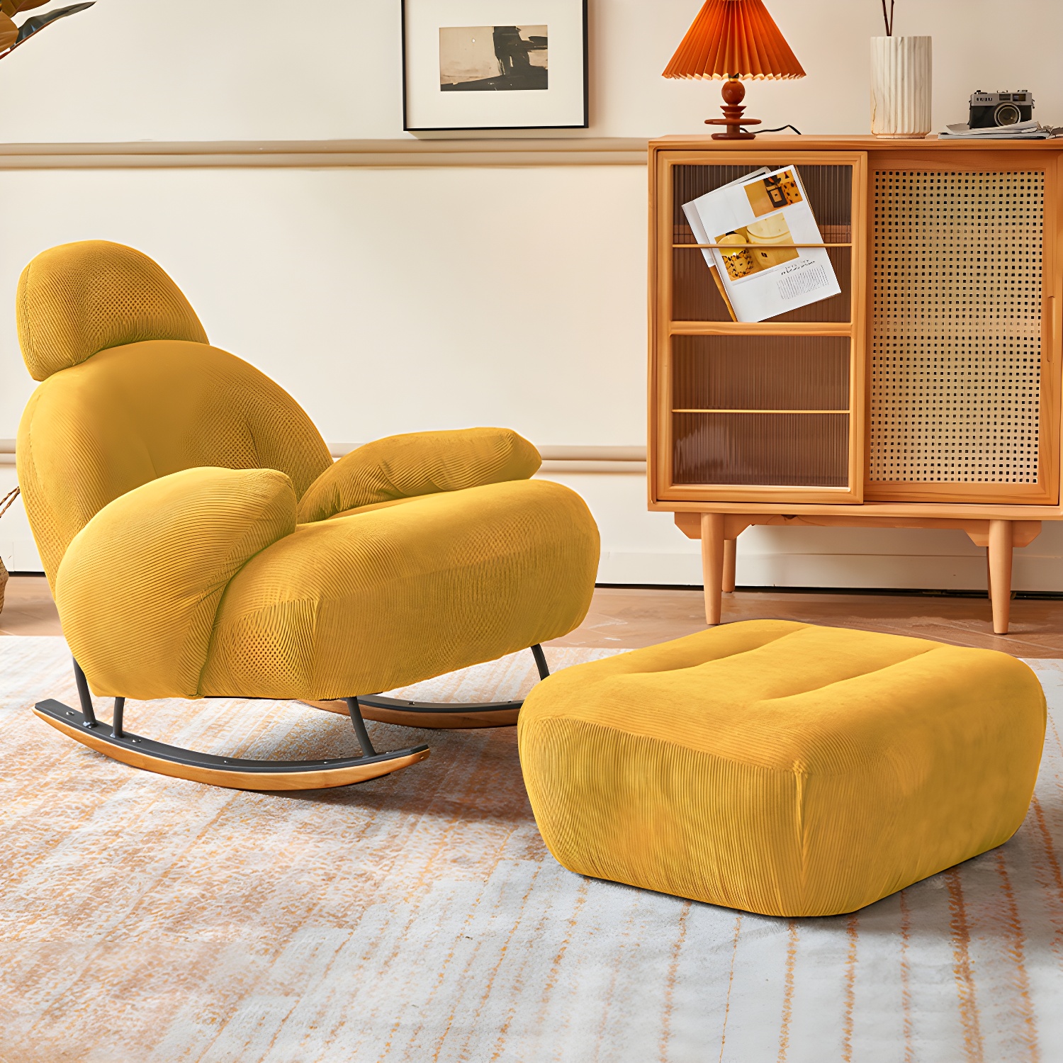 Spindle Living Room Contemporary Reclining Upholstered Rocking Accent Chair - image 8