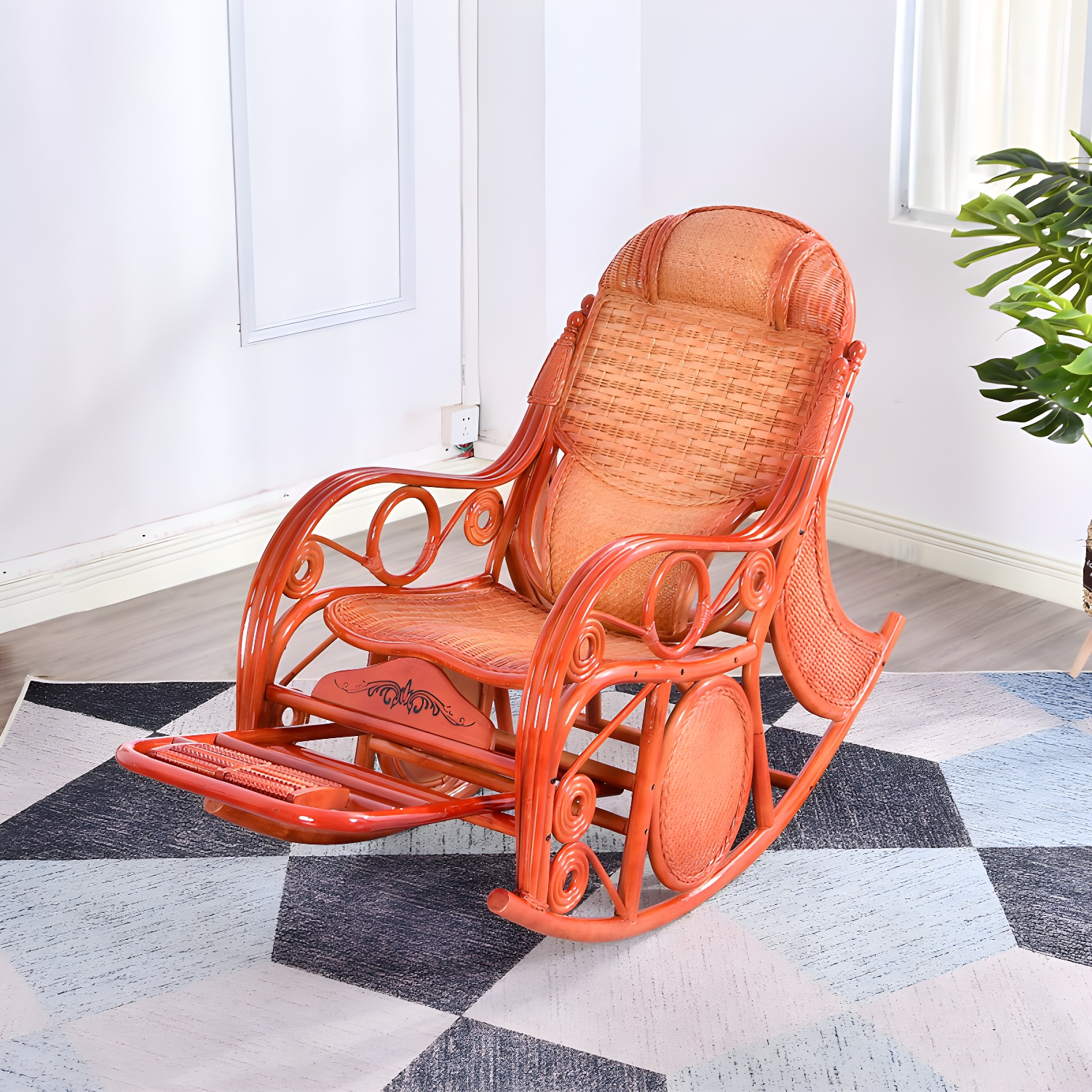 Traditional Spindle Rocking Chair Tobacco Finish with Pillow Rocker Chair Wicker - image 3