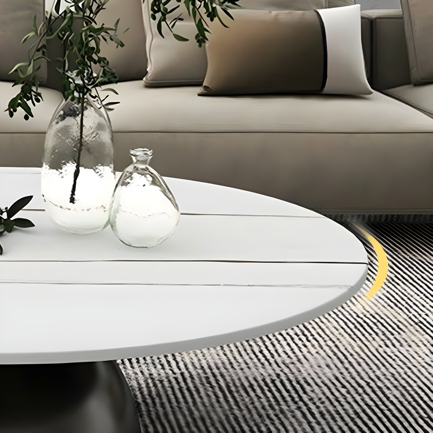 Round Stone Glam Coffee Table with Pedestal Iron Base and Built-in Storage - image 11