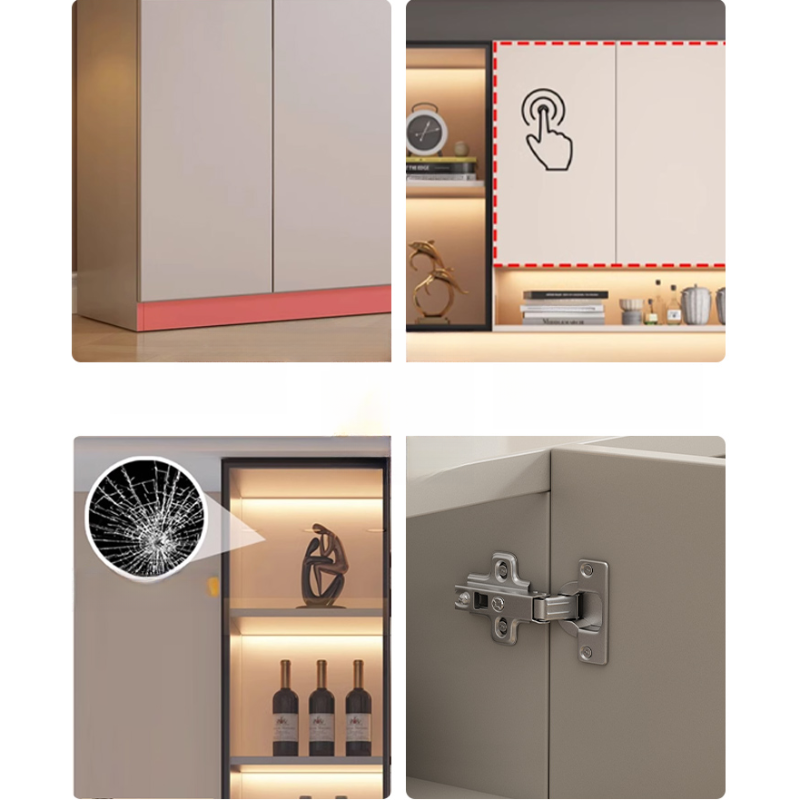 Modern Timber Countertop Server with Glazed Door Hutch, Narrow Size, Six Internal Shelves for Kitchen Cupboards - image 6