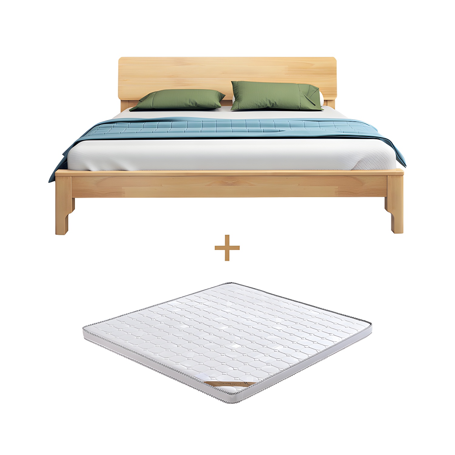 Scandinavian Solid Wood Bed with Rectangle Headboard and 4 Legs - image 11