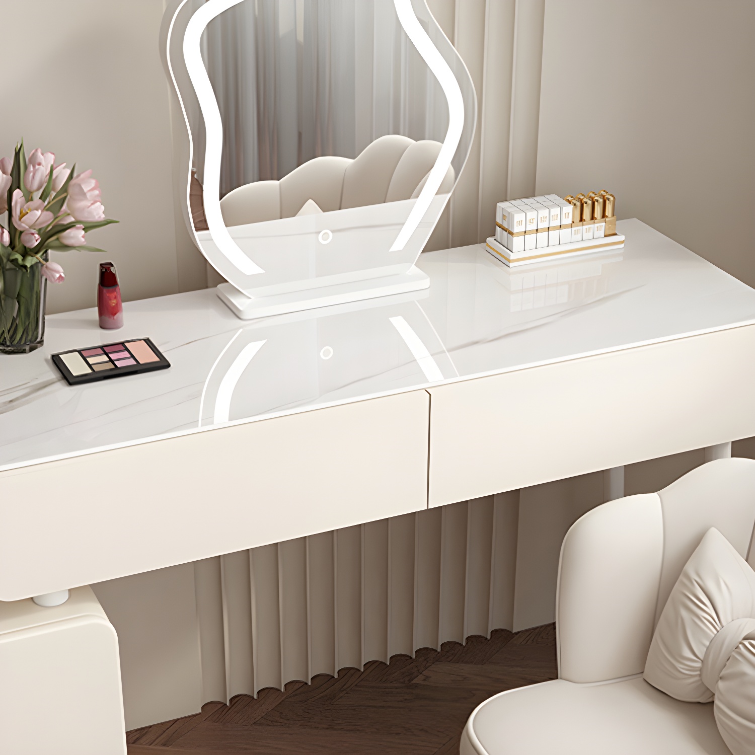 Modern Slate and Wooden Vanity Dressing Table Set with 4 Drawers - image 9