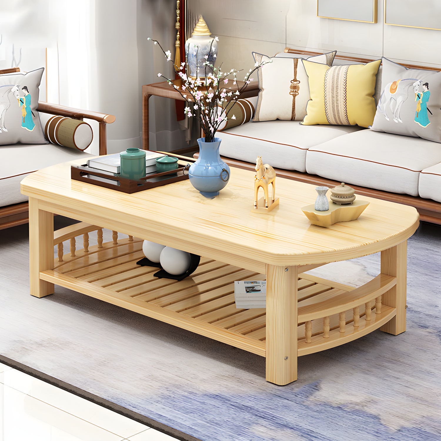 Contemporary Coffee Table Storage Solid Wood Coffee Cocktail Table
