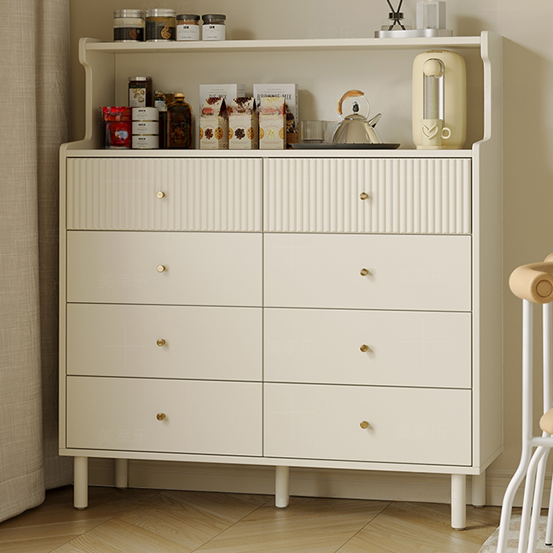 Chalk Casual Raw Wood Console Dresser/Bachelor Chest with Shelves, 8 Drawers/4 Drawers, Vertical Orientation