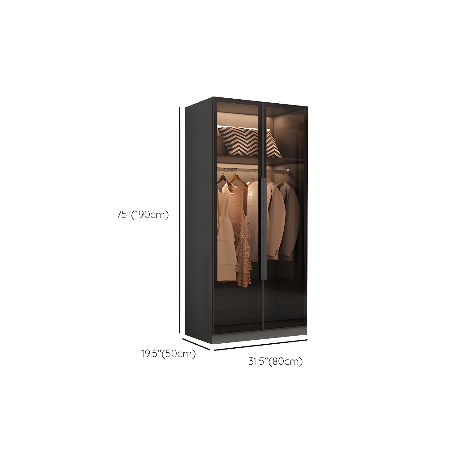 Modern Wooden Frame Wardrobe Freestanding Multifunctional Wardrobe Tempered Glass Doors - image 11