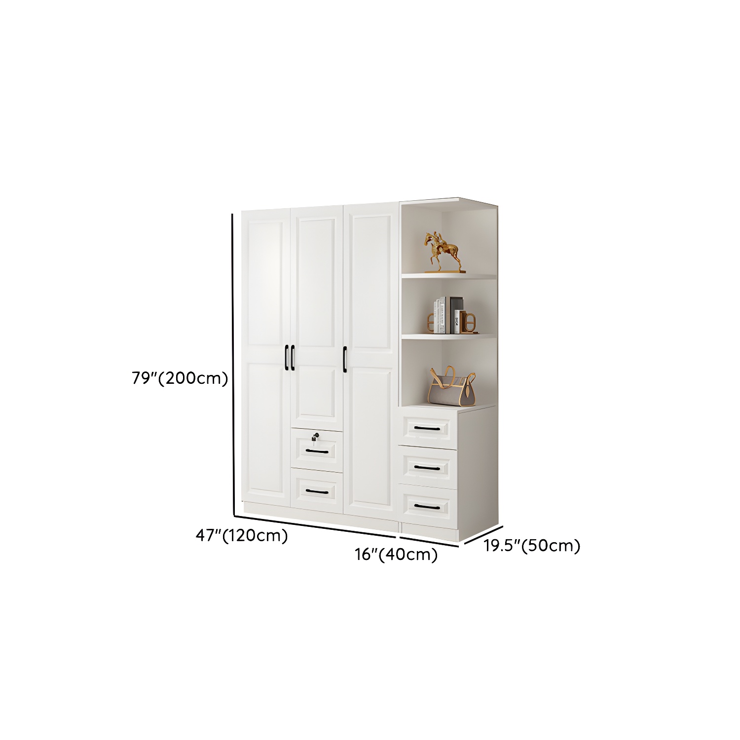White Wood Wardrobe Armoire with Drawers, Shelves, and Clothing Rod - image 24