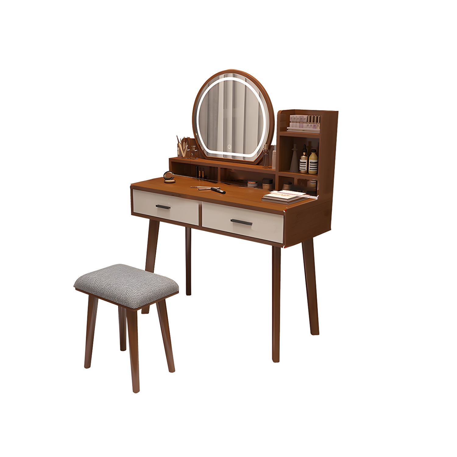 Traditional Bedroom With Drawer Solid Wood Lighted Mirror Make-up Vanity - image 16