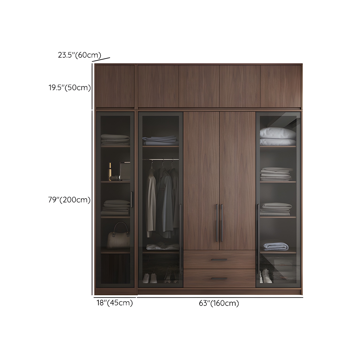 Brown Wood Wardrobe Armoire Modern Freestanding Wardrobe with Self Close Drawers - image 19