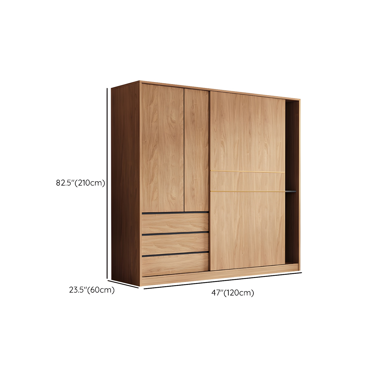 Natural Finish Wardrobe Armoire Sliding Wardrobe Cabinet with Drawer - image 9