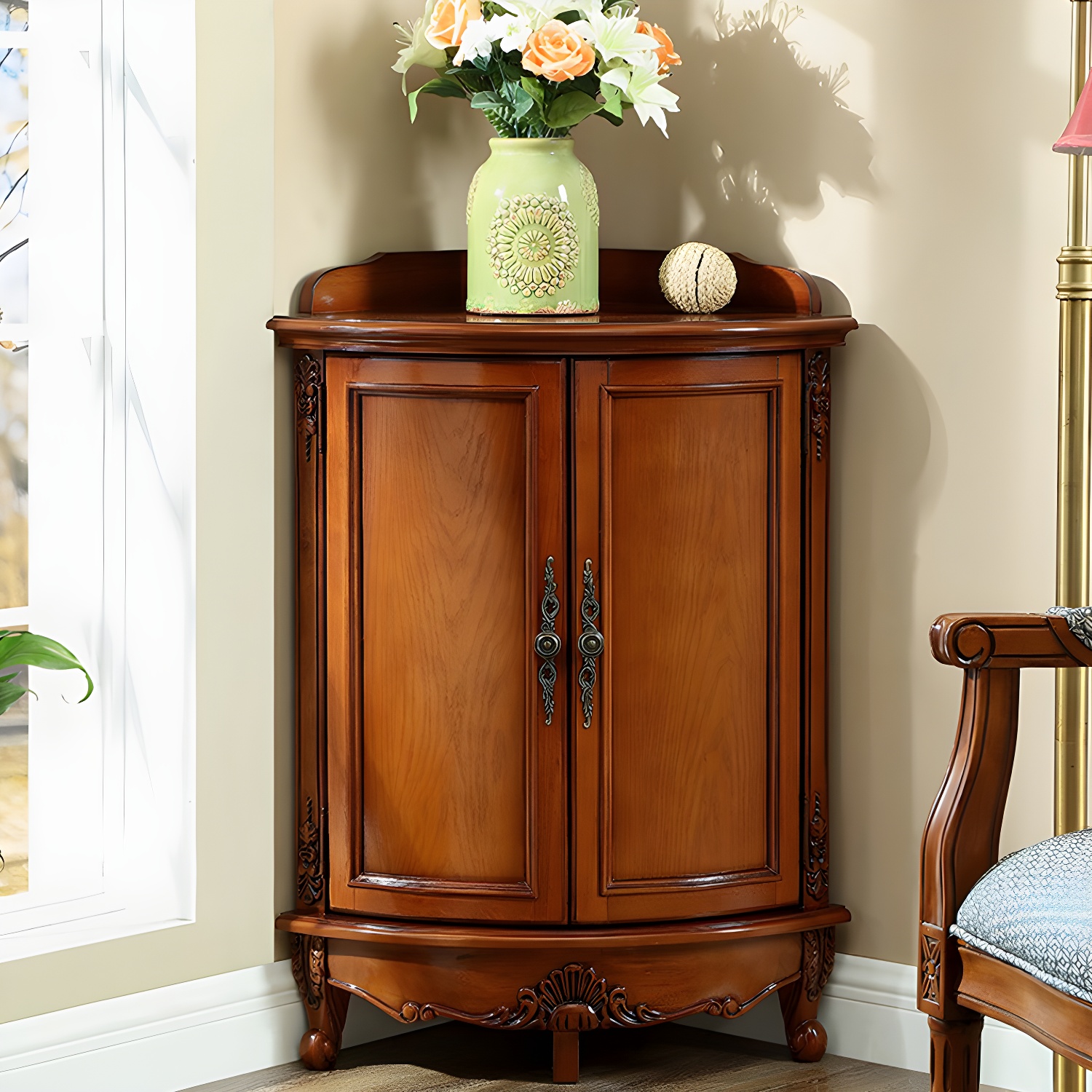 38.58"/47.24" Tall Brown Corner Cabinet , Wooden Storage Cabinet - image 3