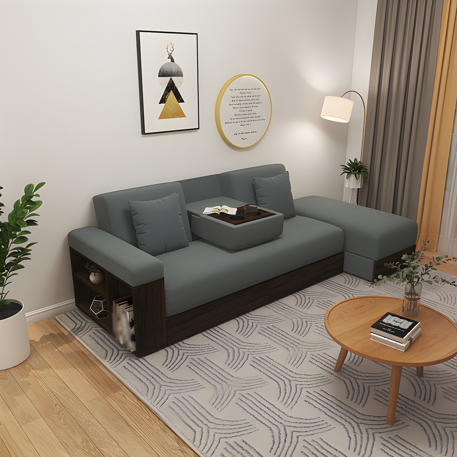 Contemporary Fabric Convertible Sofa Bed 29.53"High Pillow Top Arm Sofa Bed with Storage - image 3