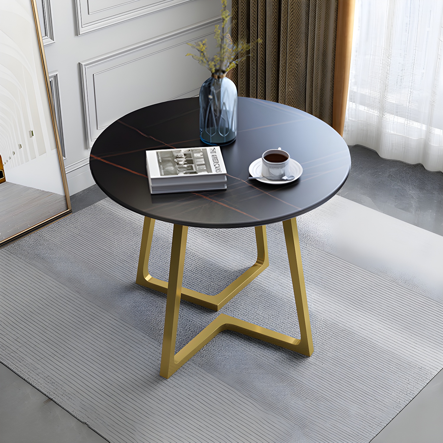 Contemporary Round Dining Table Sintered Stone Dining Table for Dining Room