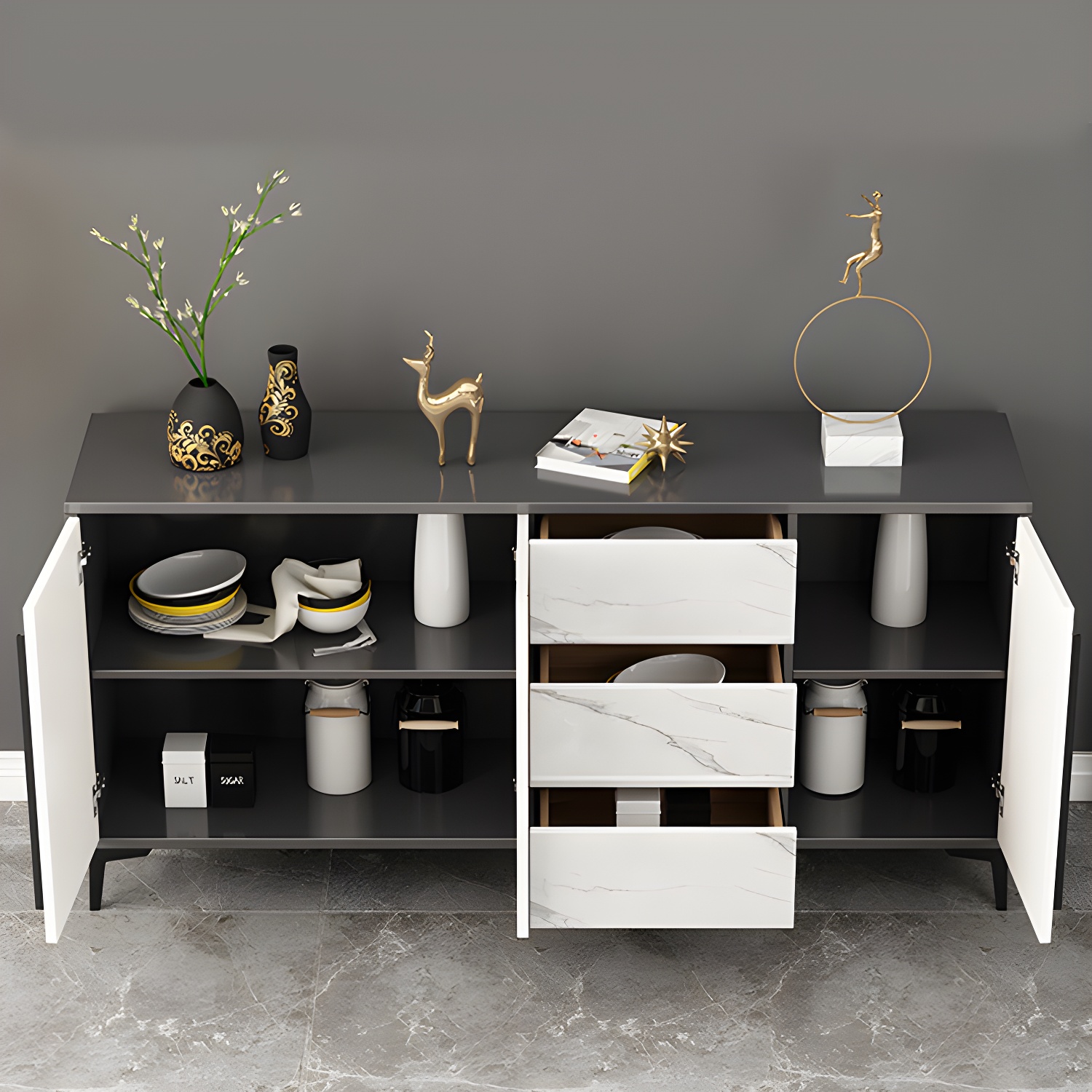 Engineered Wood Buffet Server with Drawers Modern Sideboard Table - image 11