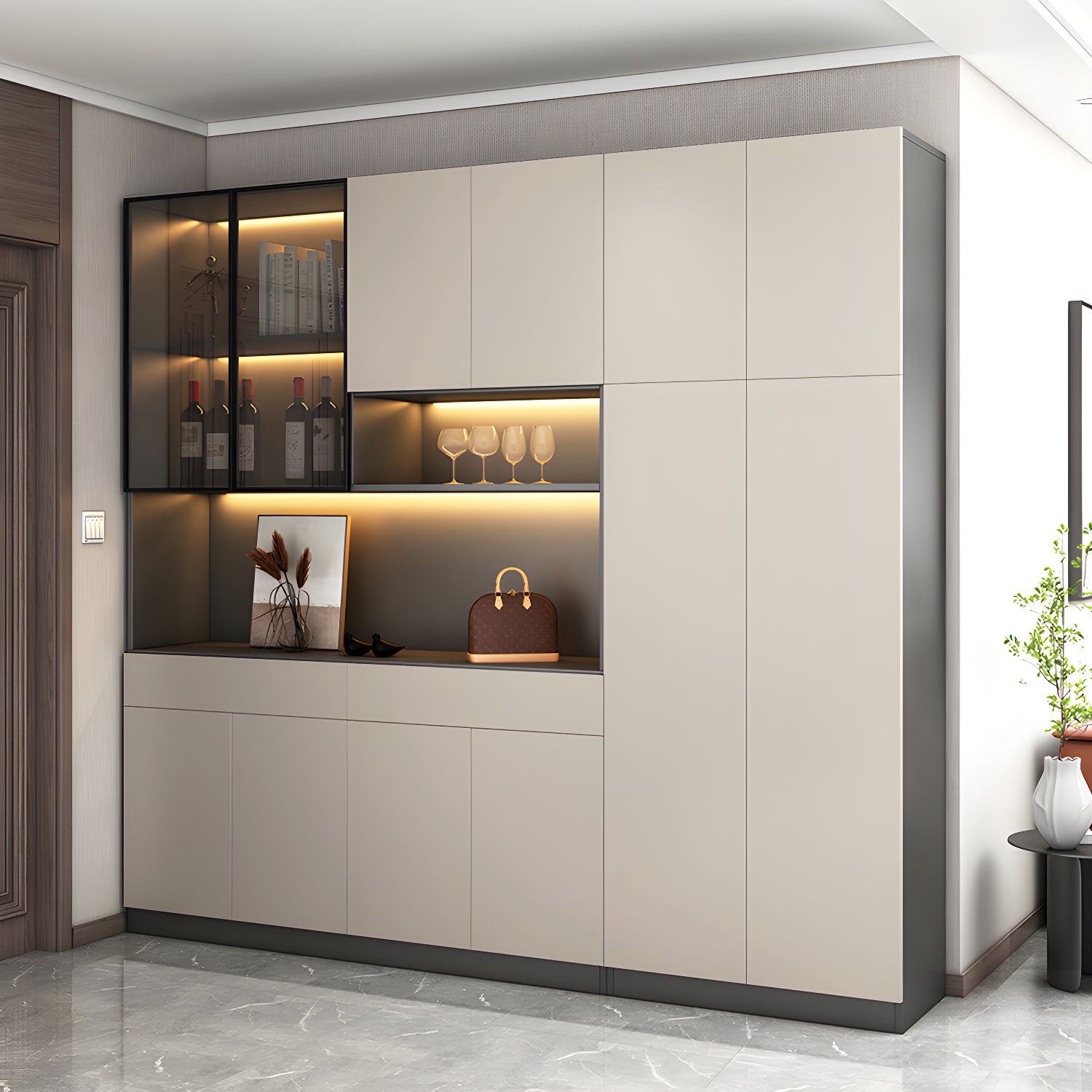 Accent Cabinet Rectangle Contemporary Glass Wood with Shelves - image 11