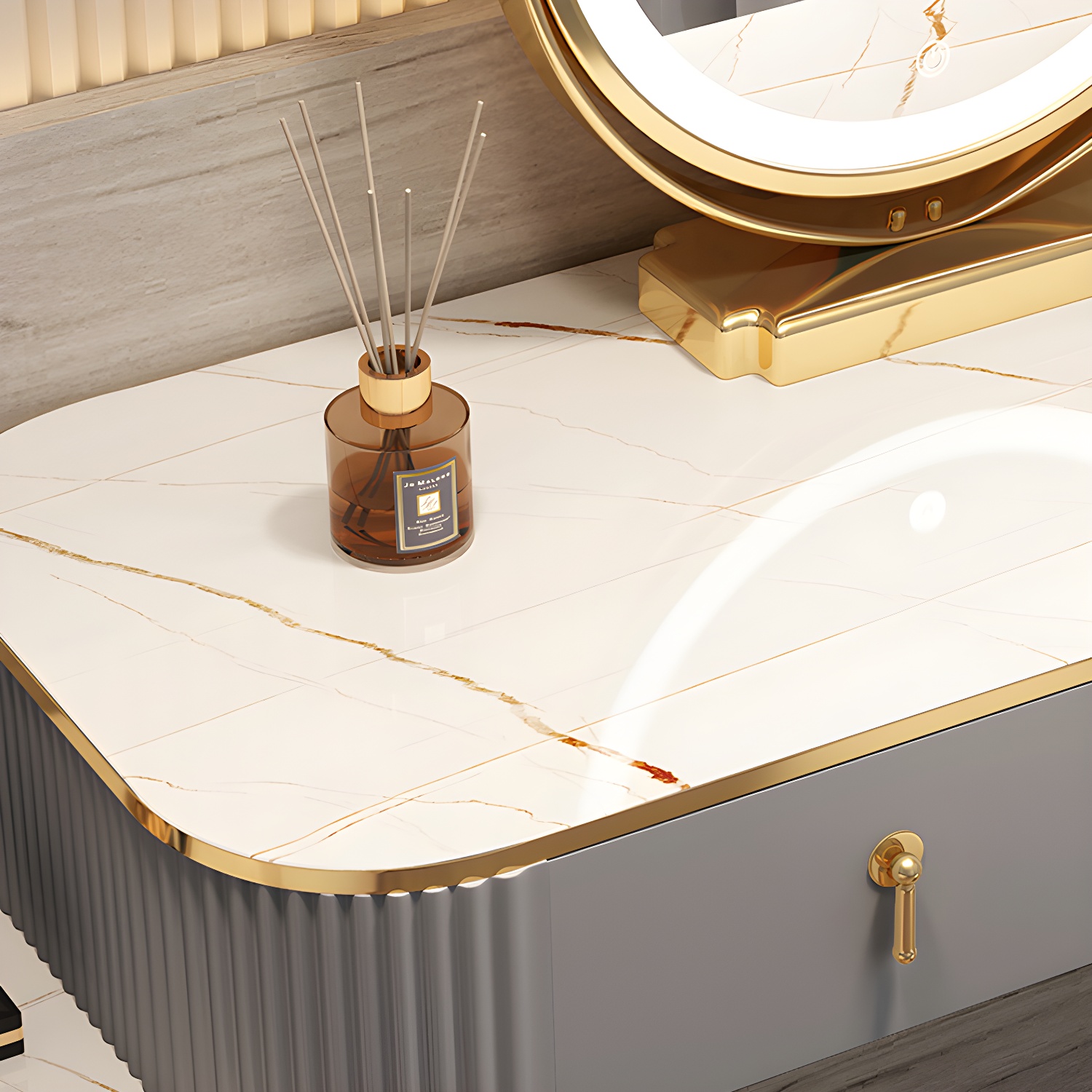 Contemporary Mirrored Wood Top Makeup Vanity Desk White/Gray Dressing Table - image 9