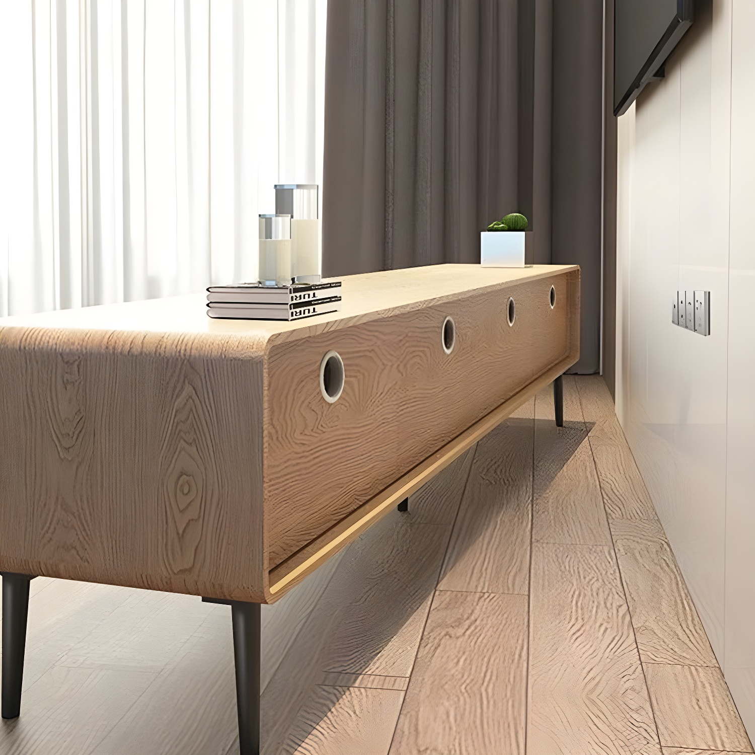 Modern Wooden Long and Low TV Stand with 4 Drawers, No Assembly Required, Dark Tone - image 17