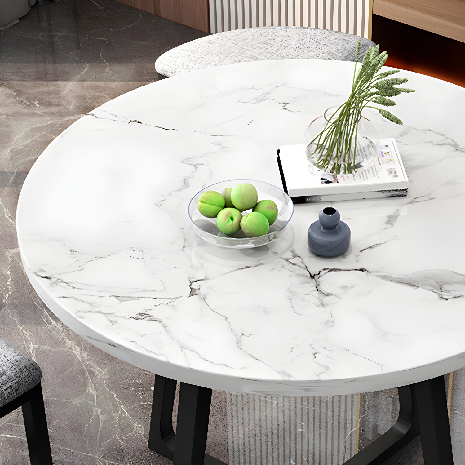 Round White Wood Tone Modern Dining Set with Metal Pedestal Base - Seats 4 - image 10
