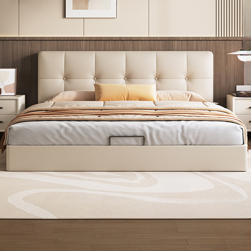 Solid Color Stitch-tufted Panel Bed with Panel Headboard and Sponge Upholstery