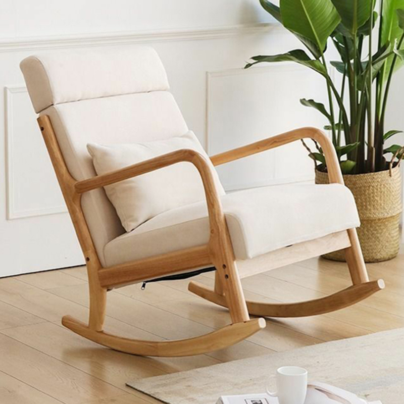 Indoor Use White Cotton Stationary Rocking Chair with Back & Arm - image 8