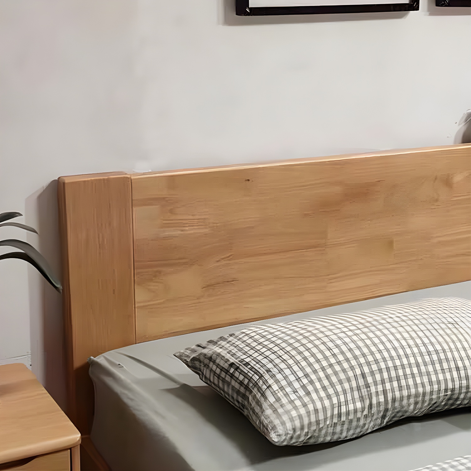 Modern Solid Color Panel Bed Rubberwood Standard Bed with Headboard - image 7