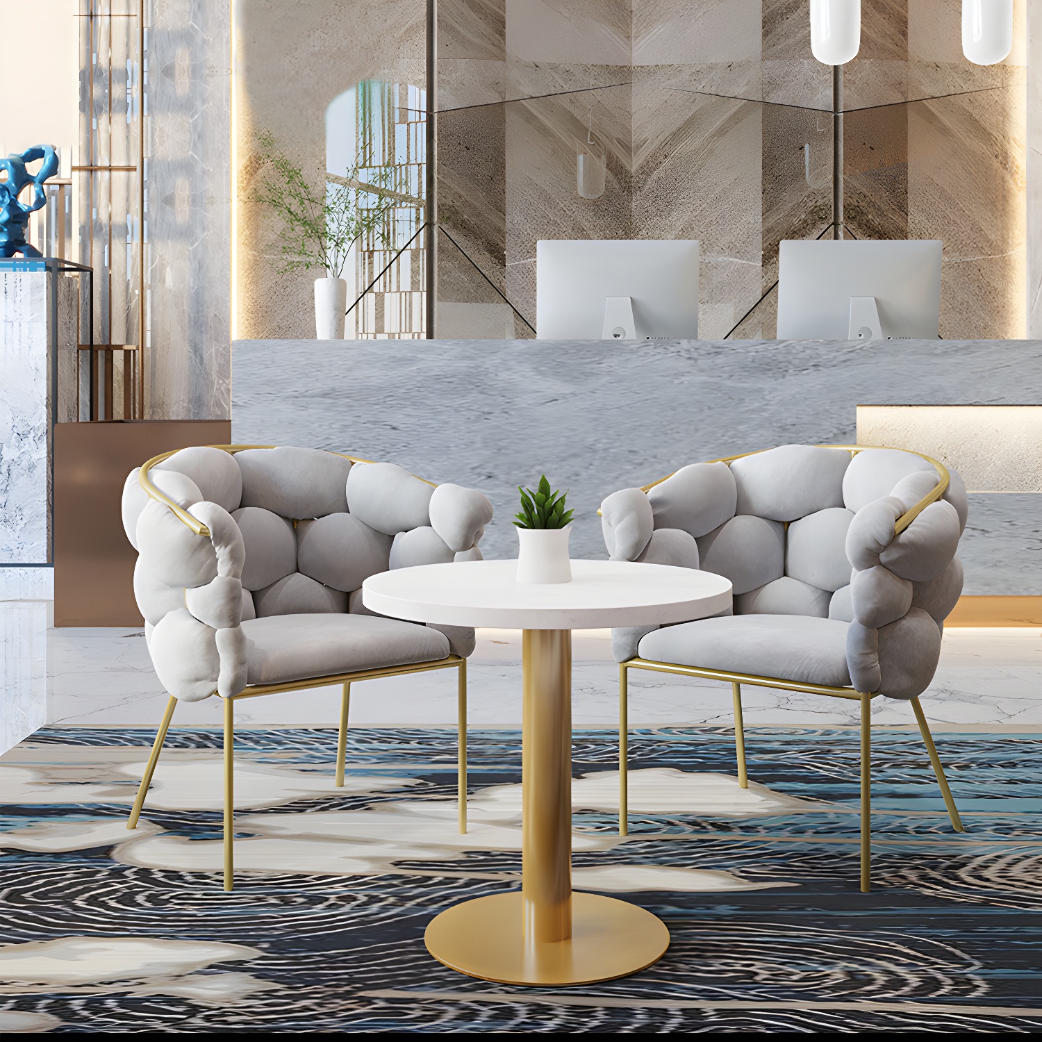 Glam Style Upholstered Gold Base Dining Arm Chair for Dining Room - image 12