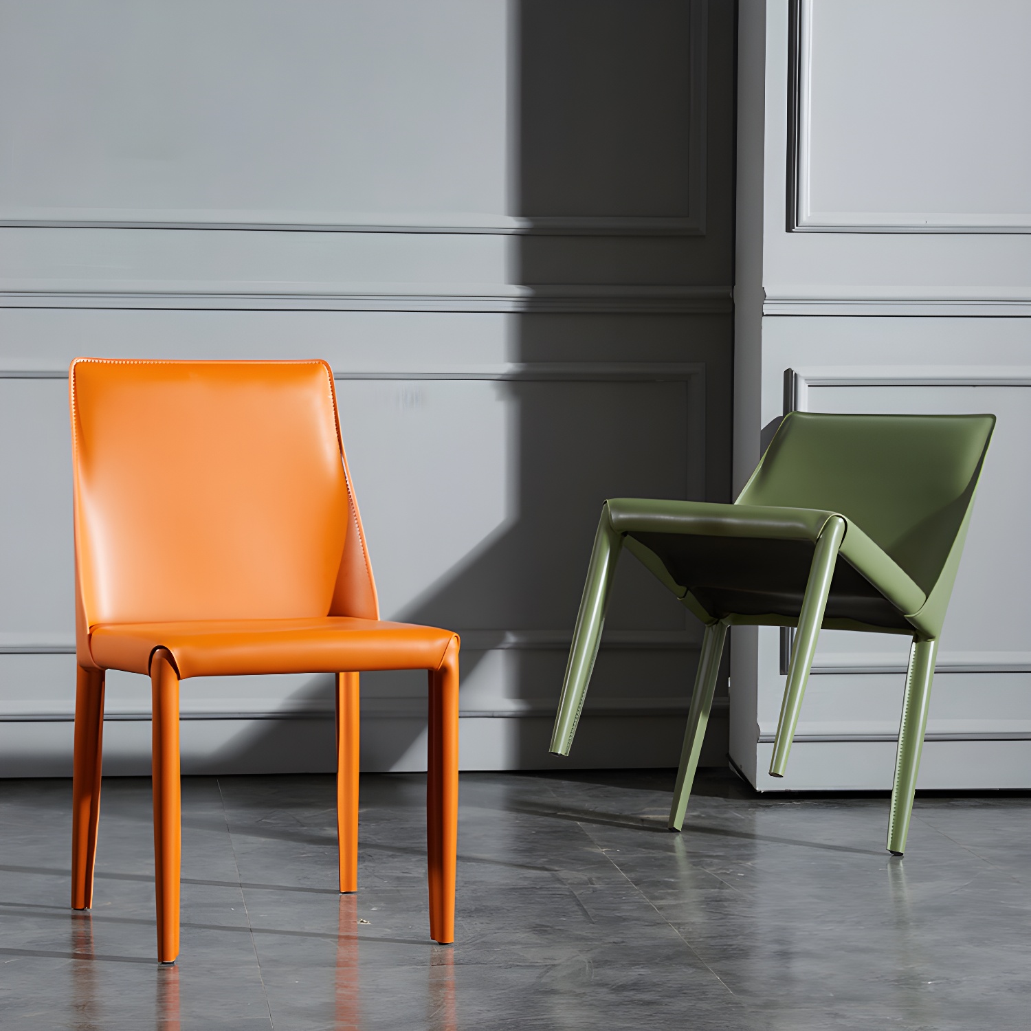Solid Back Armless Dining Chairs Indoor Leather Side Chairs with Metal Legs - image 19