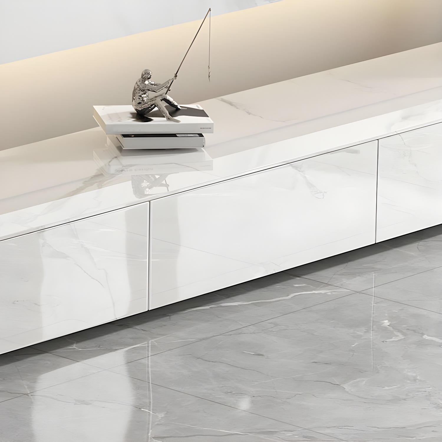 Stone TV Stand Modern TV Console with 6 Drawers Included, White - image 6