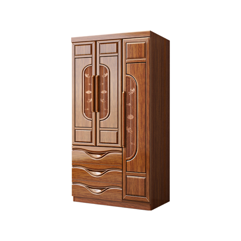 Vintage Natural Wood Unattached Wardrobe Closet with Soft Close Drawer, Soft Close Door, Interior Shelves, and Hanging Rod