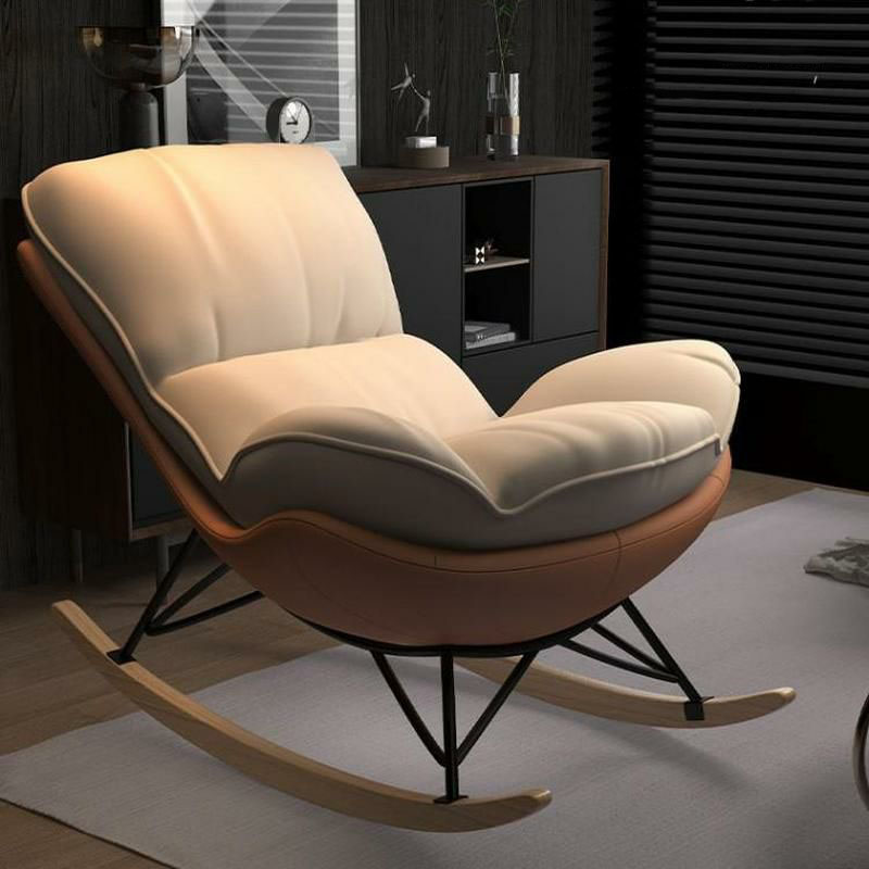 Modern Upholstered Rocking Chair with Natural Wood Legs and Arms, Complete with Ottoman - image 9