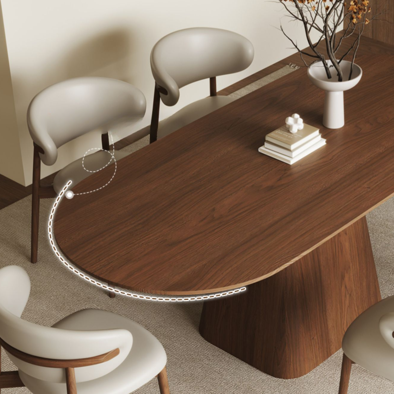 Art Deco Elliptical Wood Dining Table Set Dining Table for 6/Seats 4 - image 7