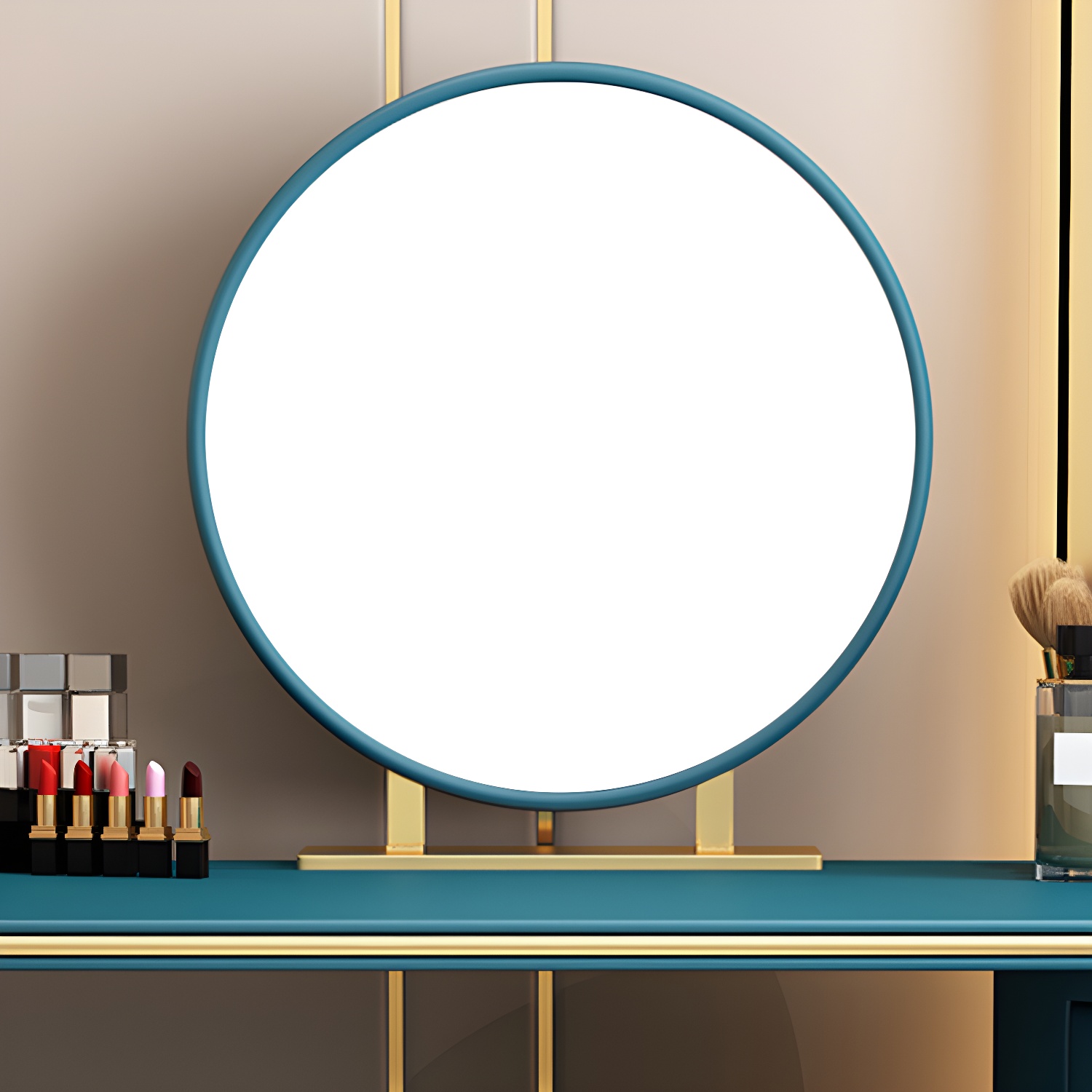 Genuine Leather Makeup Dressing Table with Mirror and Stool Set - image 10
