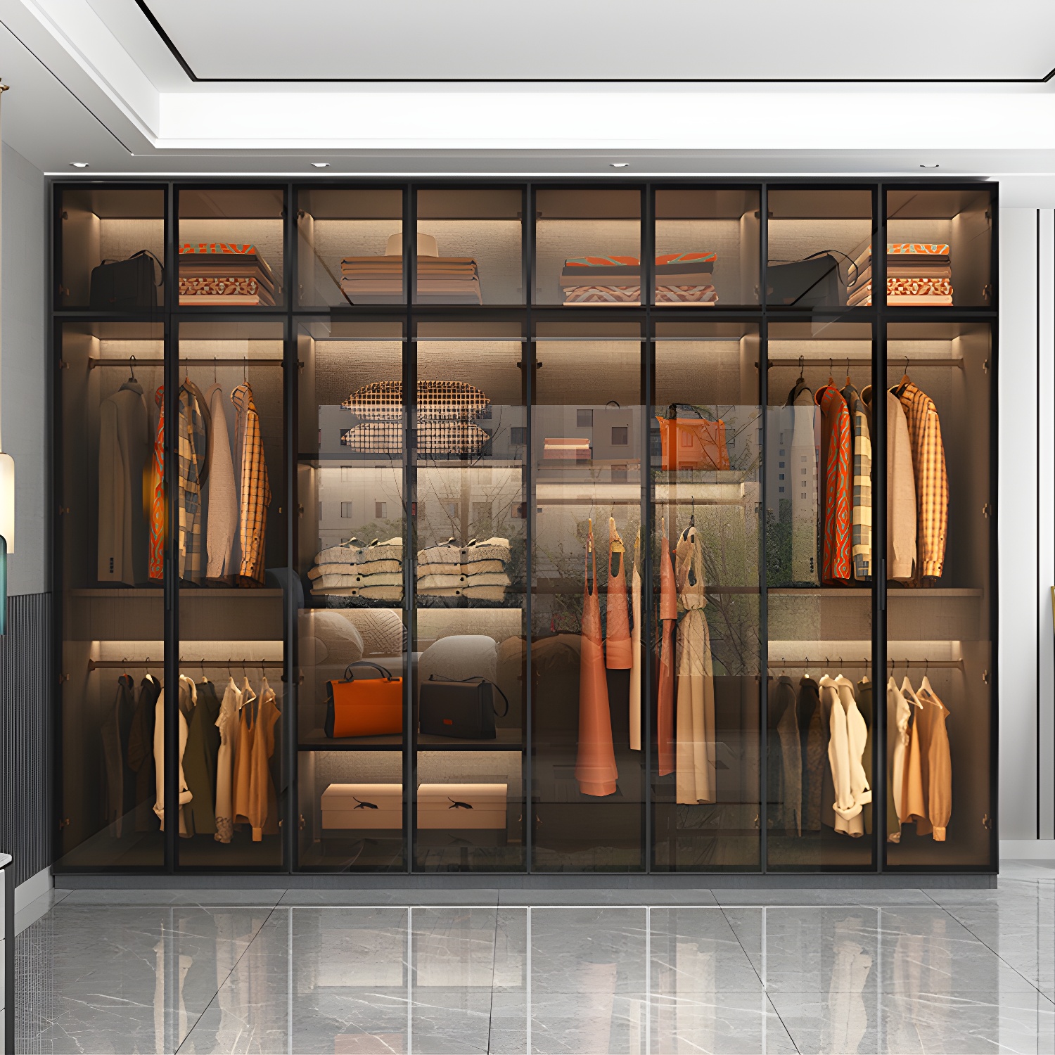 Bedroom Hinged Doors Storage Cabinet Glass Door Wardrobe with Garment Rod - image 4