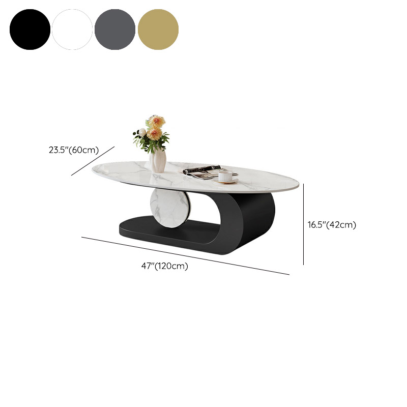 Elegant Stone Oval Coffee Table with Iron Block Base for Living Room - image 16