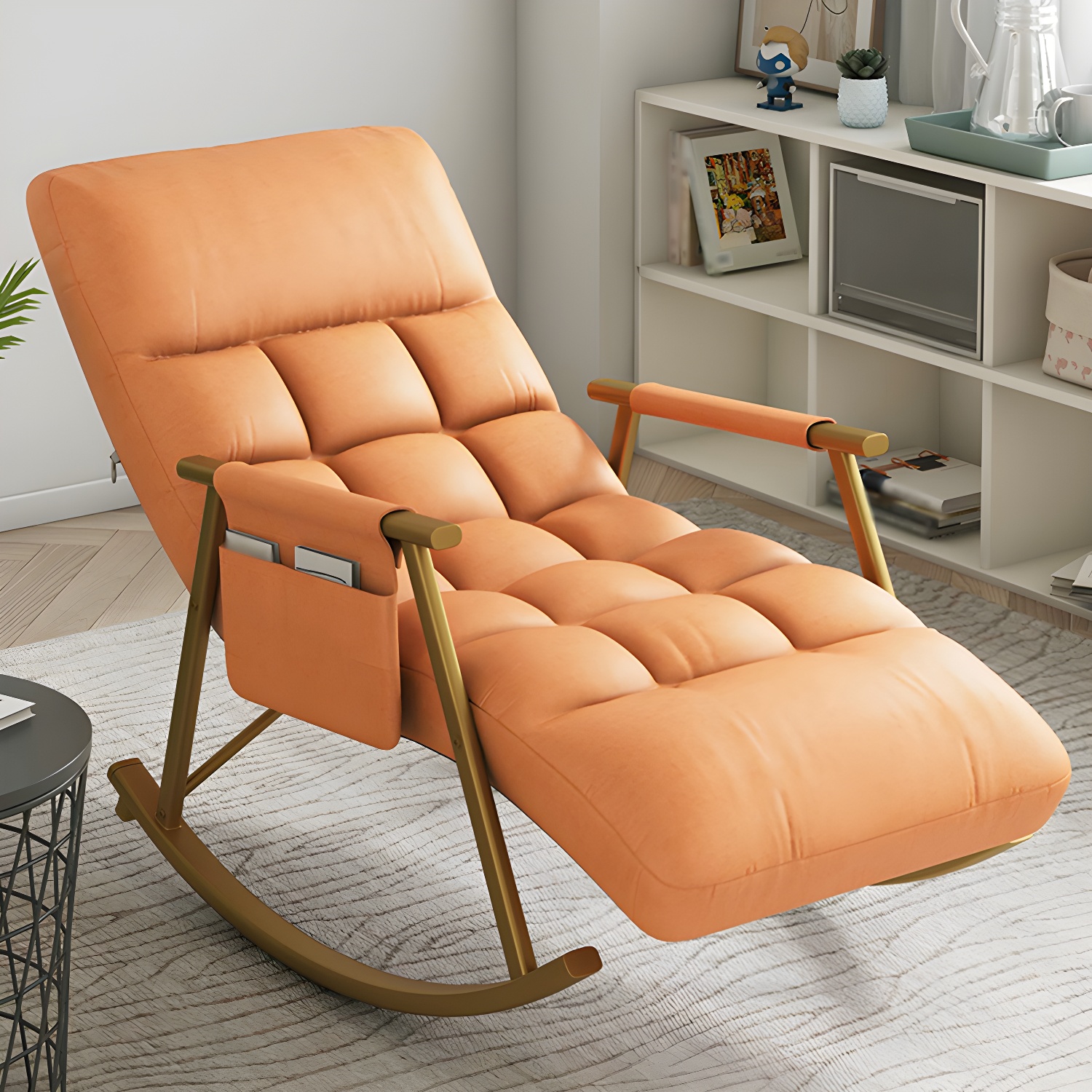 Faux Leather Rocking Chair Modern Style Rocker Chair with Storage - image 15