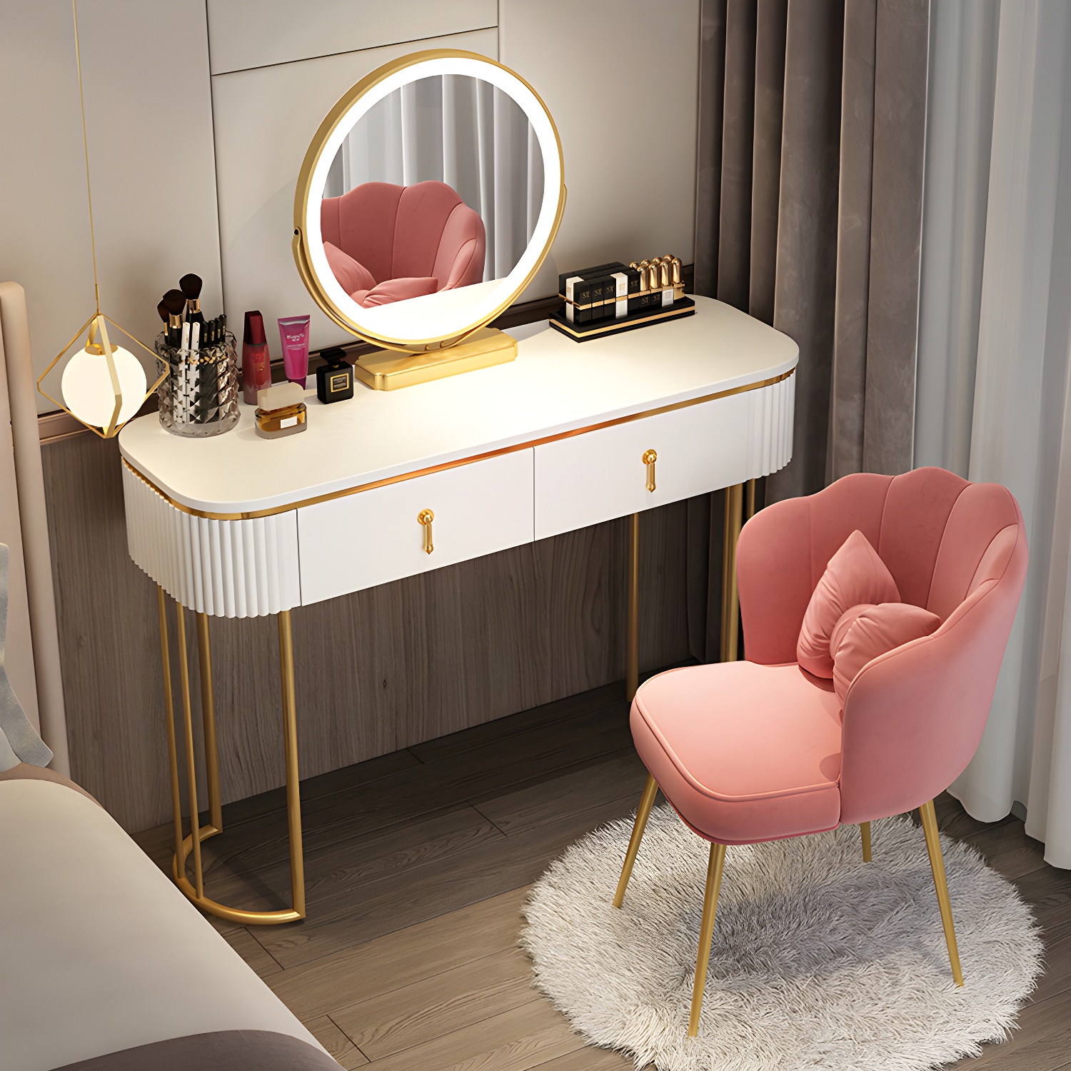 Glam 29.52" Height Makeup Vanity Set with Drawer and Mirror Vanity - image 8