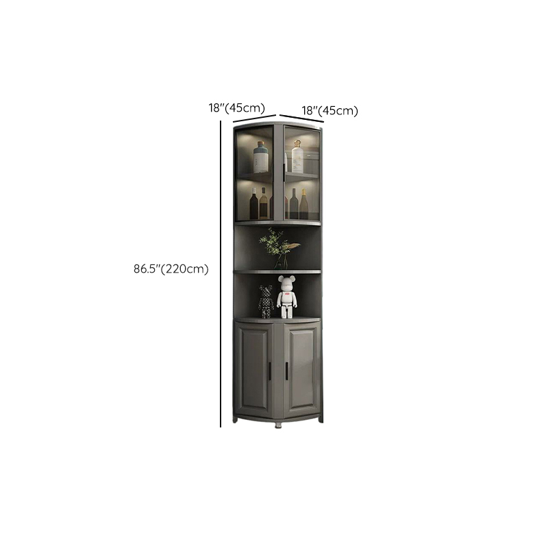 Modern Grey Corner Accent Cabinet with Gold Metal Base and Glass Doors - image 24
