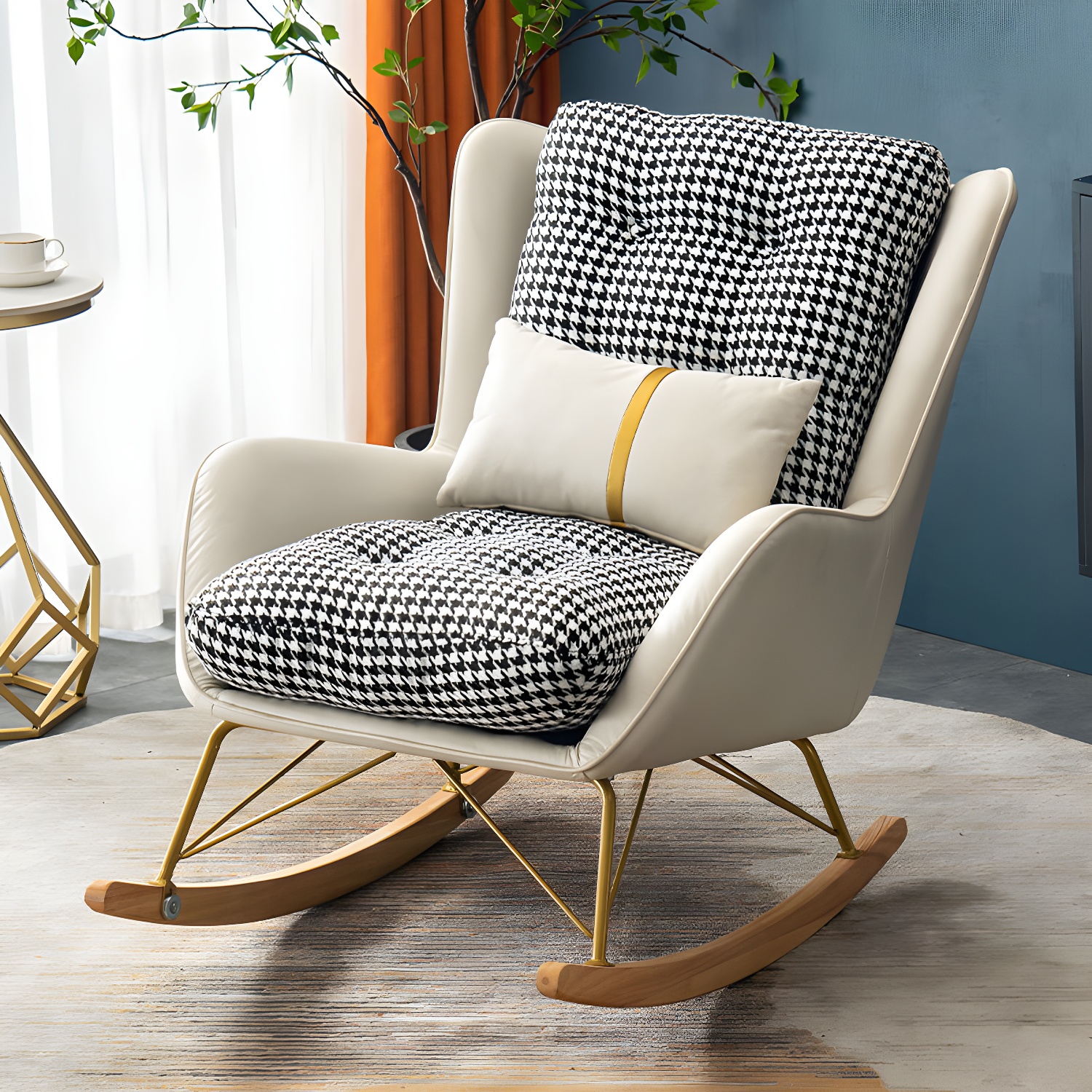 Modern Upholstered Rocker Chair Metal Frame Friction Resistant Rocker Chair for Home - image 17