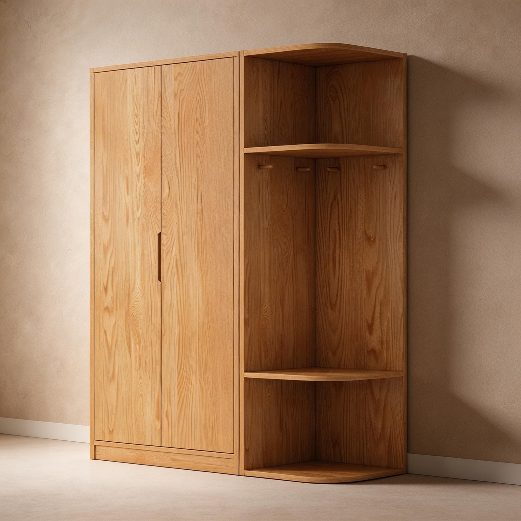 Modern Natural Wood Wardrobe Armoire with Sliding Doors, Drawers, and Shelves - image 76