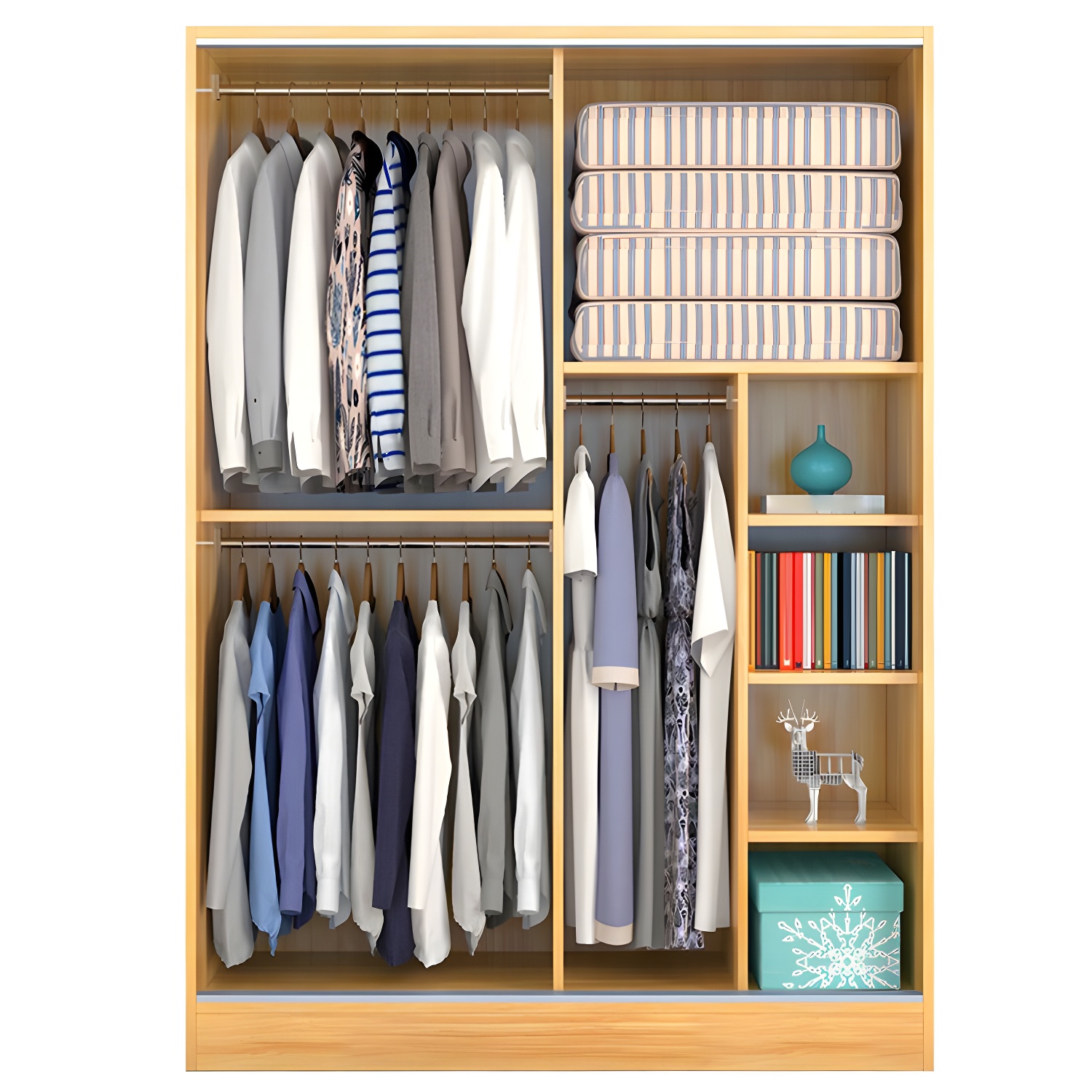 White Wood Double Door Industrial Wardrobe 5 Shelves Cabinet - image 13